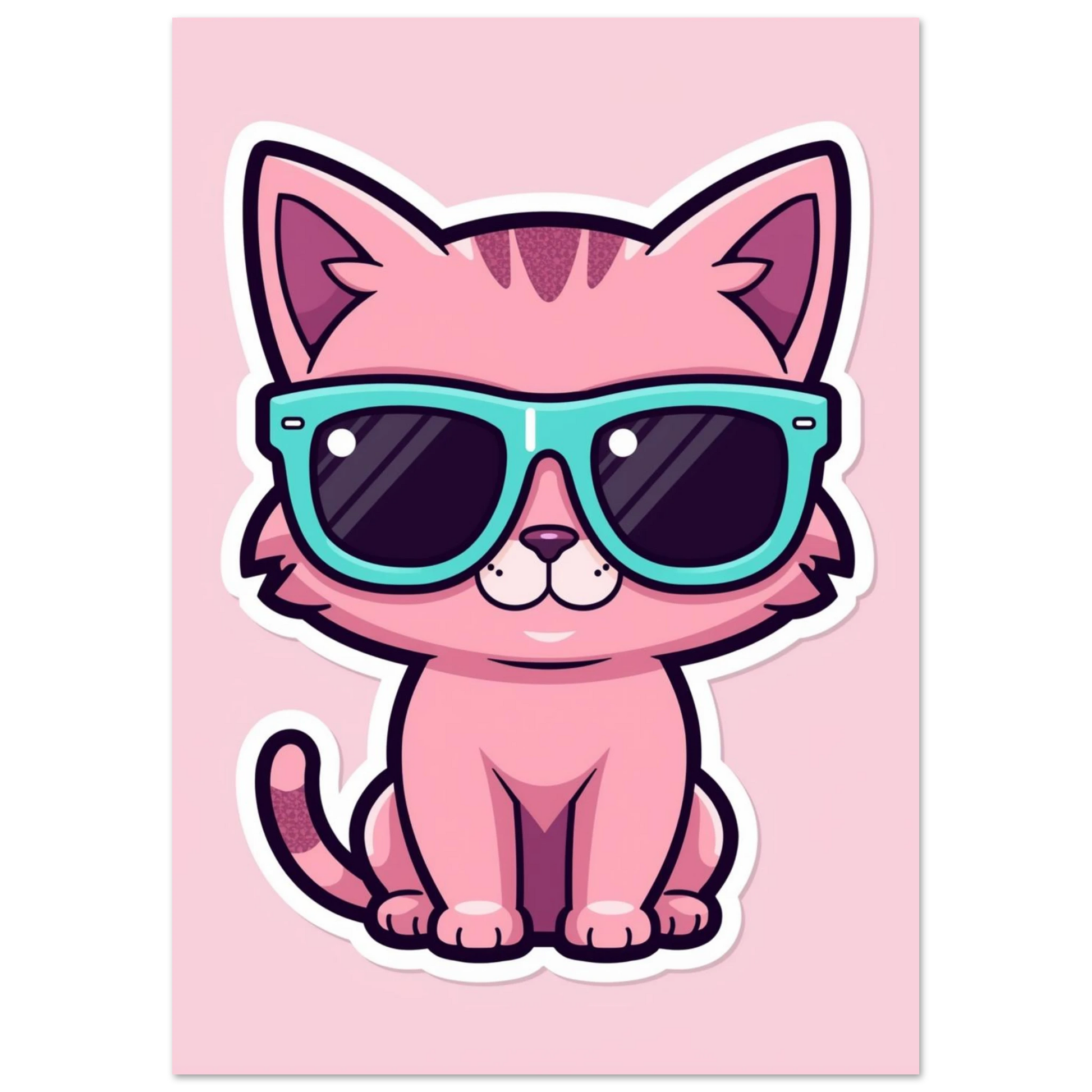 Kaxig rosa katt i turkosa bågar, modern djurposter för barnrum