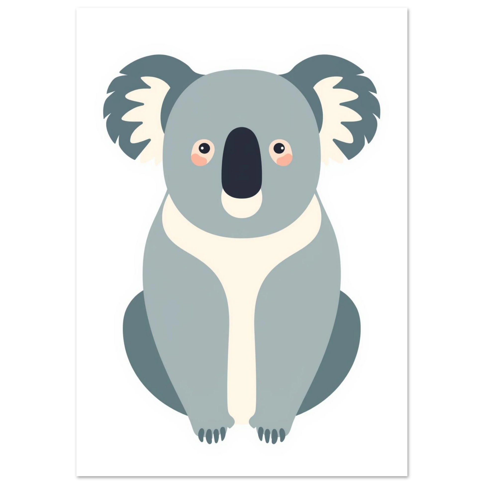 Minimalistisk djurposter föreställande en vänlig koala i gråa nyanser