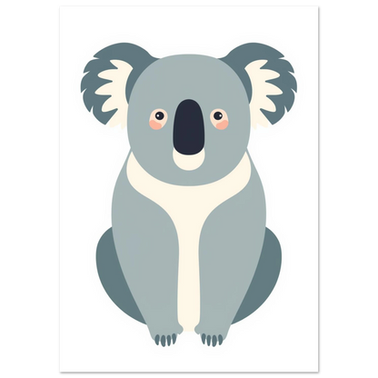 Minimalistisk djurposter föreställande en vänlig koala i gråa nyanser