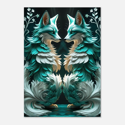 Fantasifull tavla med turkosa rävar och eteriska detaljer i modern stil