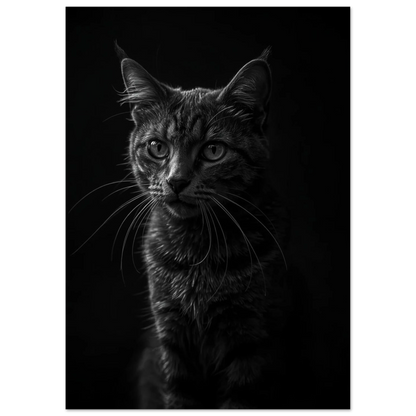 Närbild på randig katt i svartvit stil, stilren väggkonst för hemmet