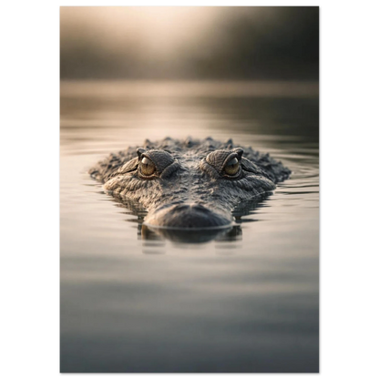 Krokodilhuvud ovanför vattenytan i mjuk belysning – Fotorealistisk poster