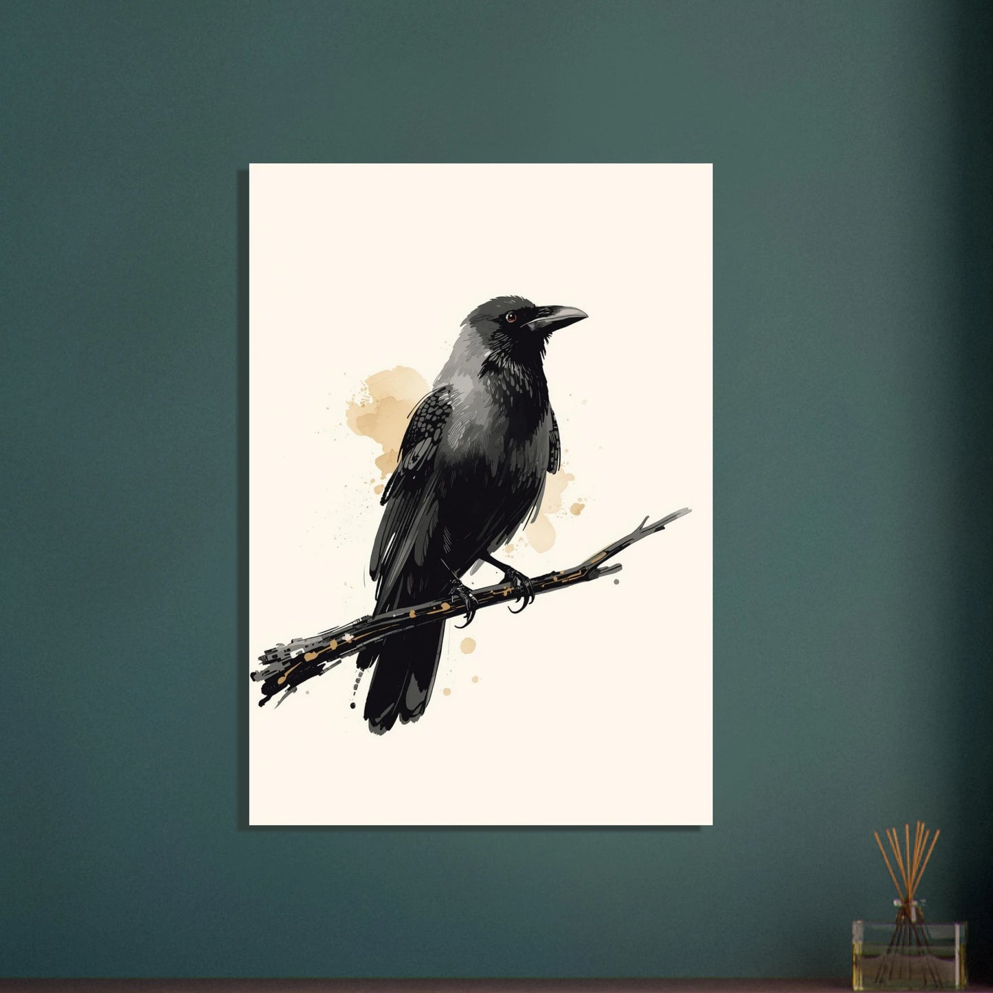 Korp på gren, mystisk och detaljerad illustration