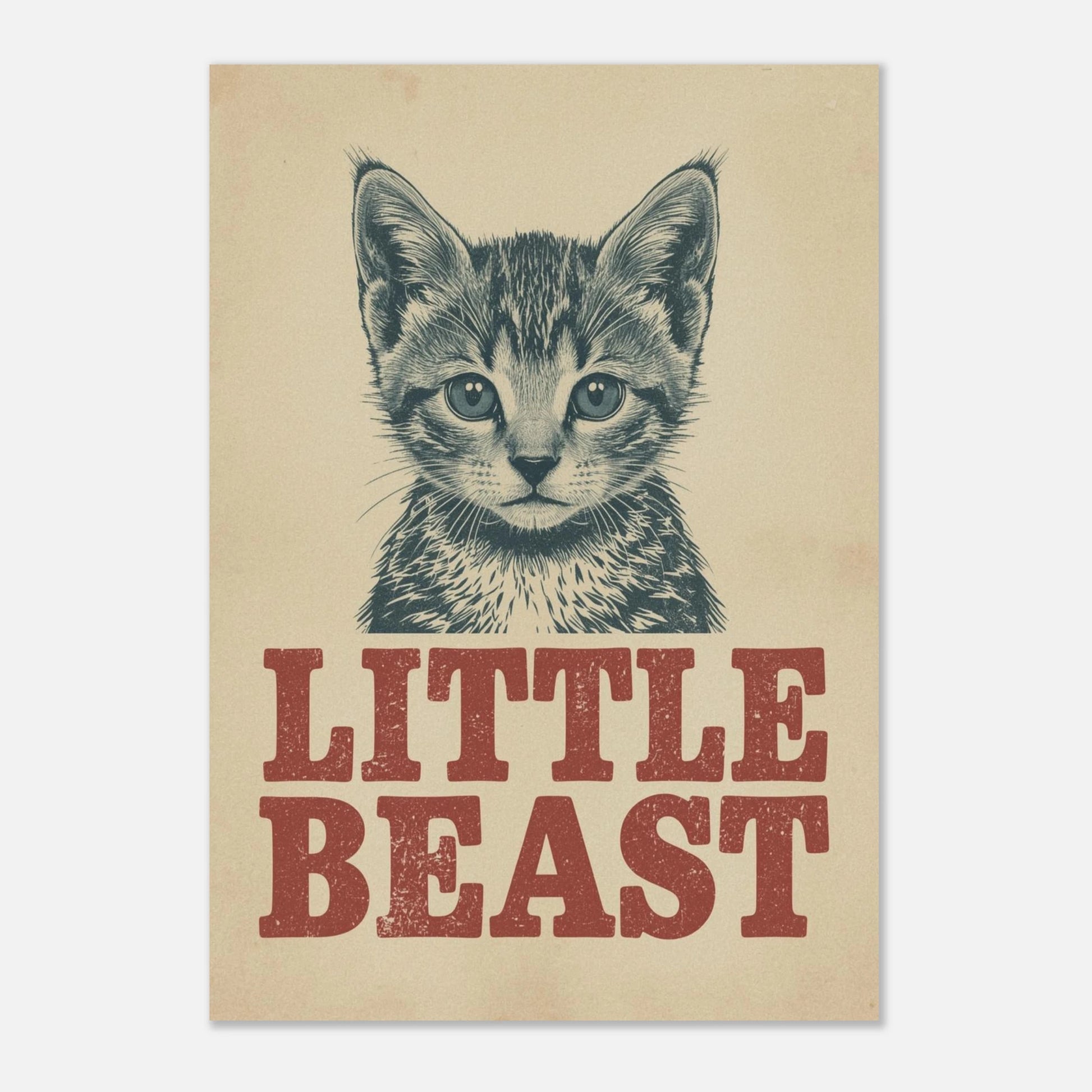 Kattunge i vintage-stil med texten "Little Beast", charmigt djurmotiv.