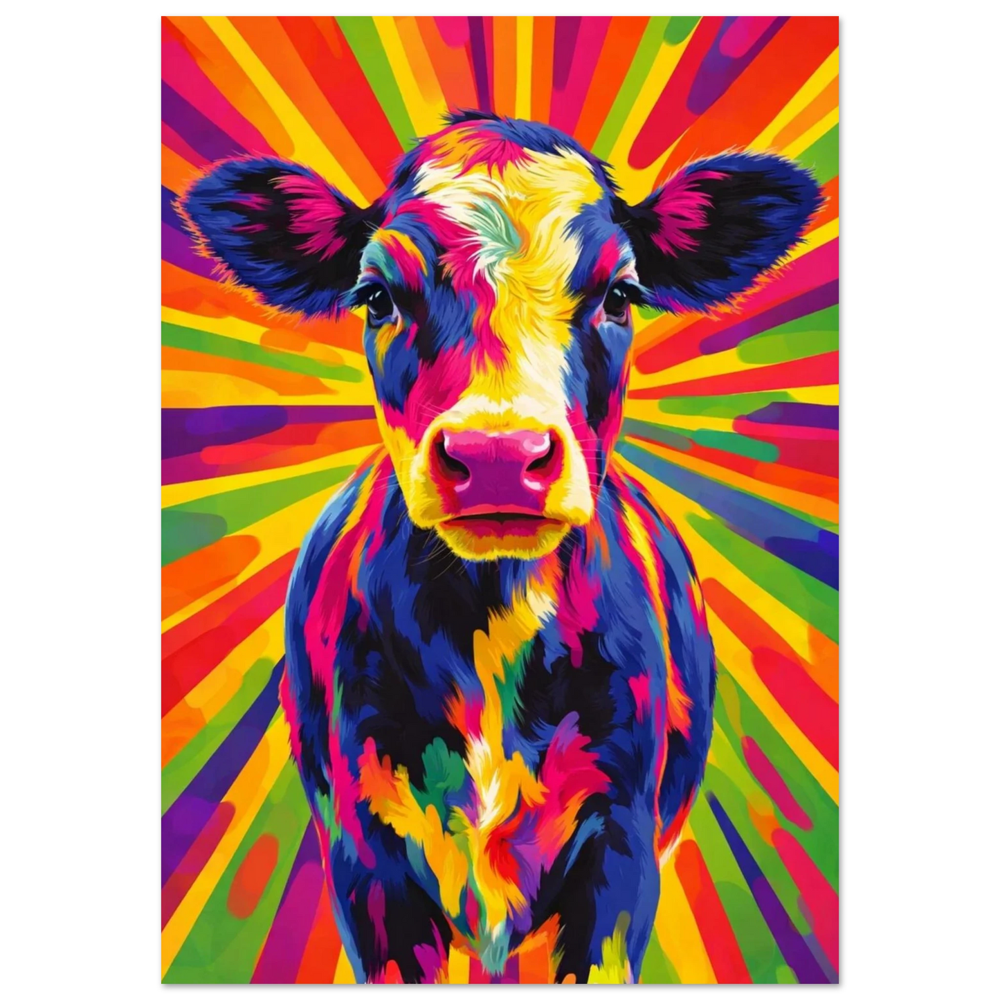 Färgstark kalv i pop art-stil med strålande bakgrund – Retro poster