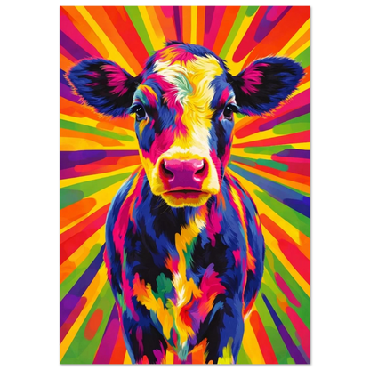 Färgstark kalv i pop art-stil med strålande bakgrund – Retro poster