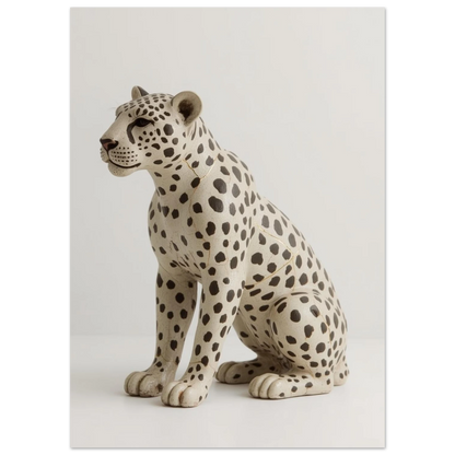 Närbild på leopardposter föreställande en antik keramikfigur med vacker patina