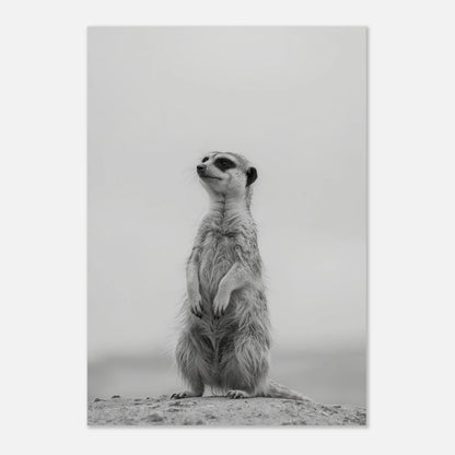 Minimalistiskt djurmotiv med en surikat i profil, konstnärligt svartvitt foto