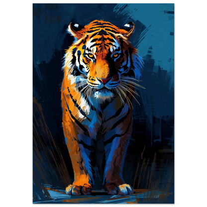 Ståtlig tiger i helfigur med intensiva gula ögon – konstnärligt print