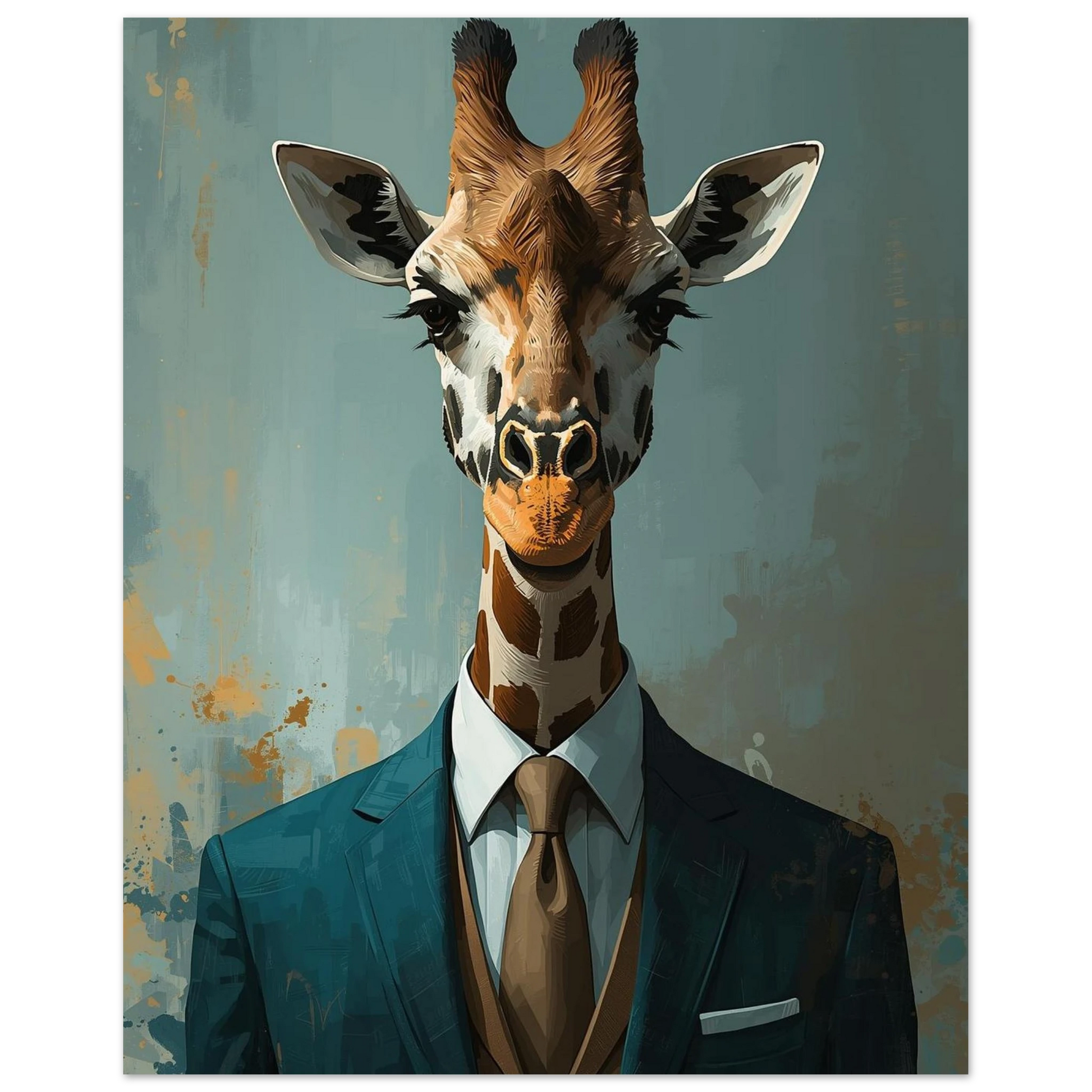 Konstnärligt porträtt av en giraff i kostym – målad poster