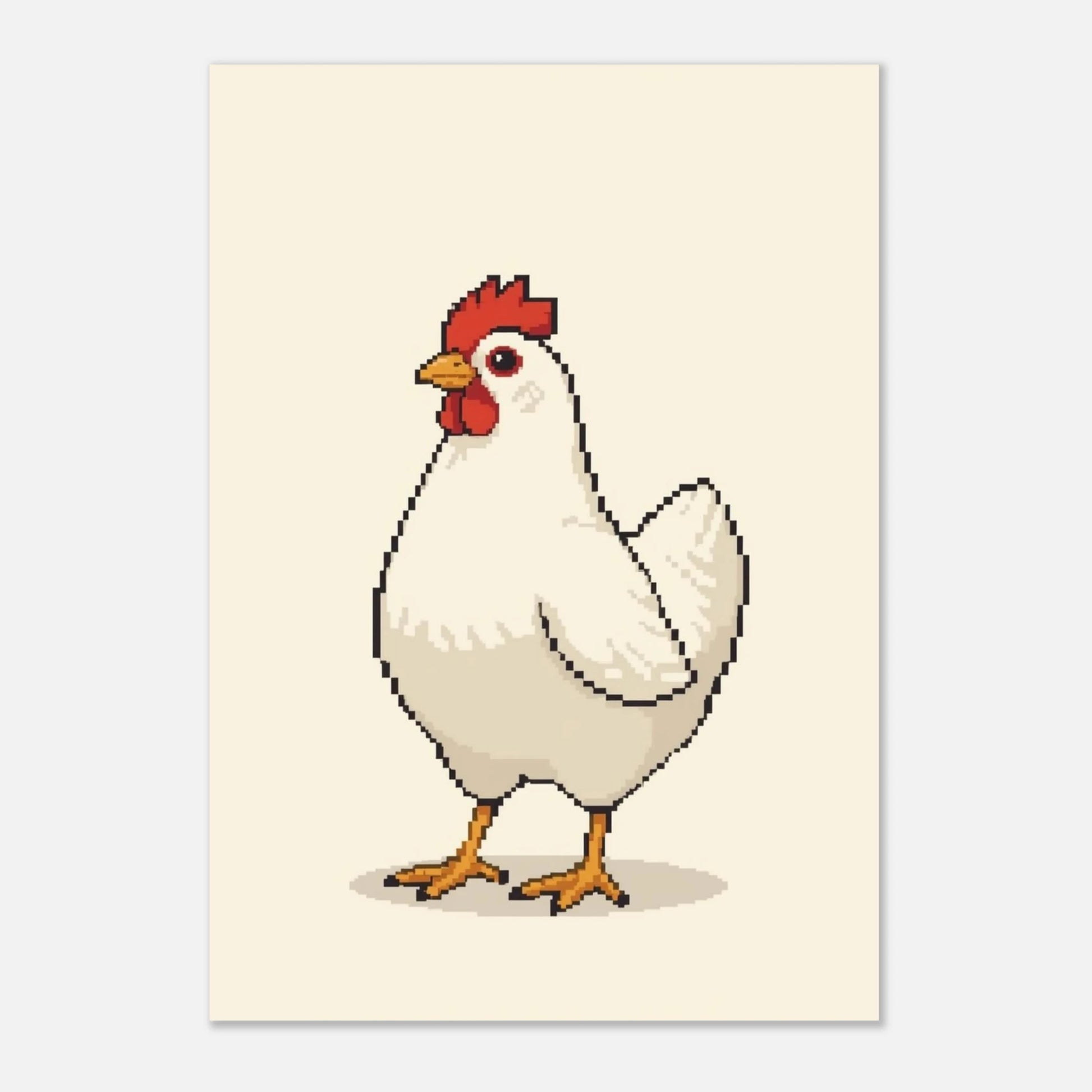Minimalistisk djurposter med en vit höna skapad i pixelformat