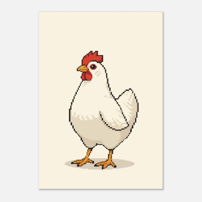 Minimalistisk djurposter med en vit höna skapad i pixelformat