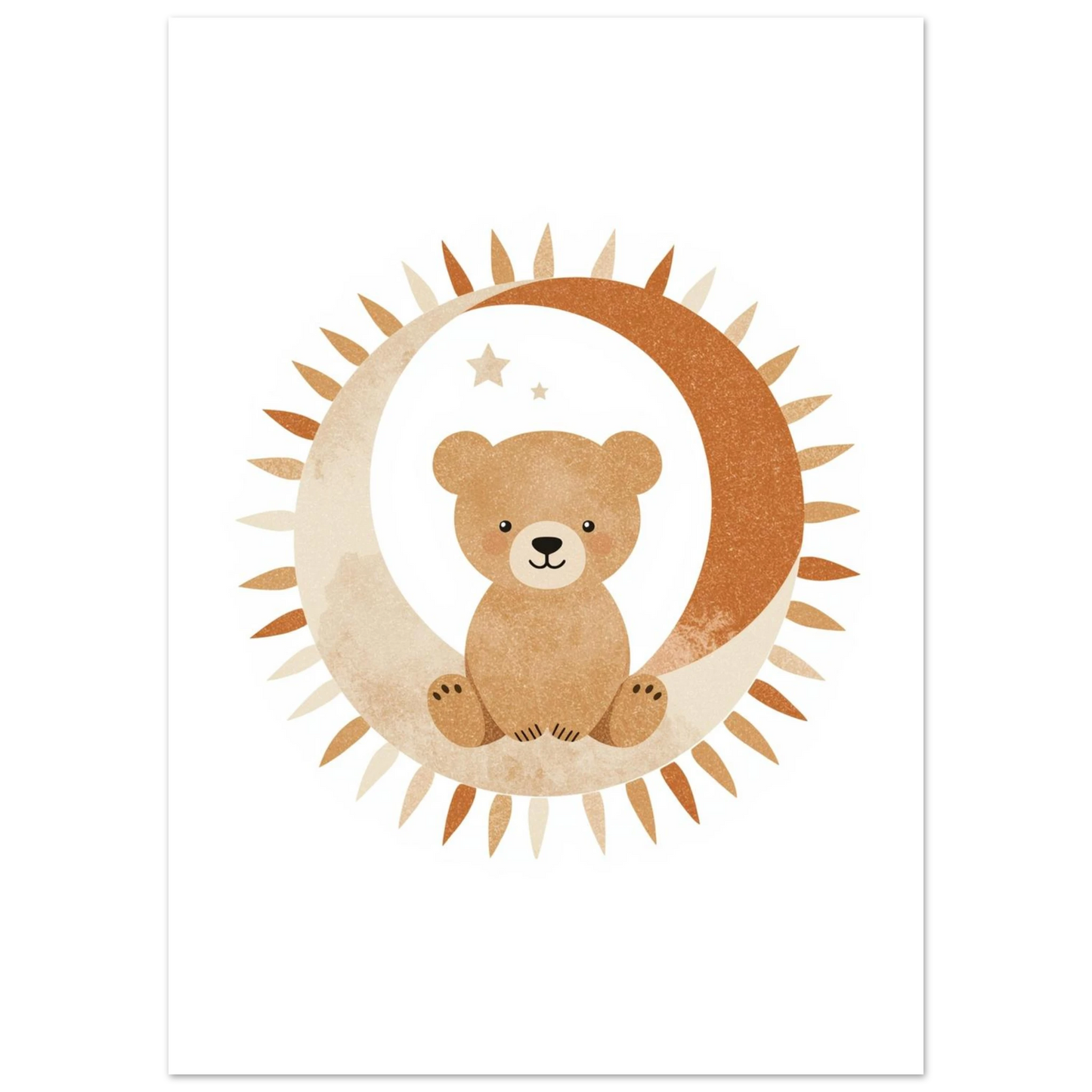Bohemisk illustration av en nallebjörn i månen, jordnära djurmotiv