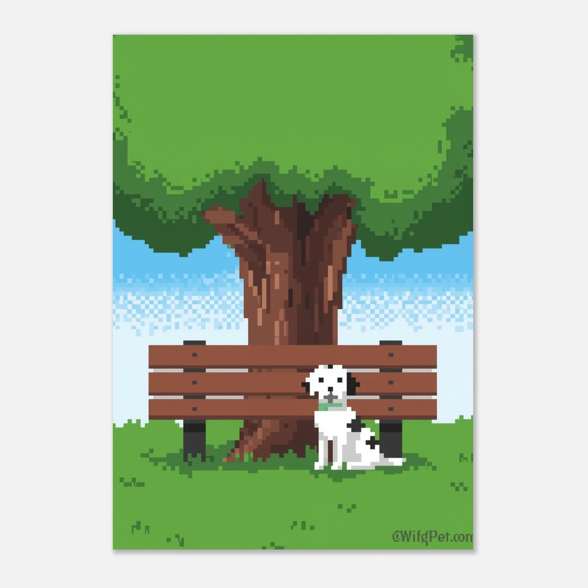Färgglad pixelart med hundtema och somrig känsla för lekfull väggkonst