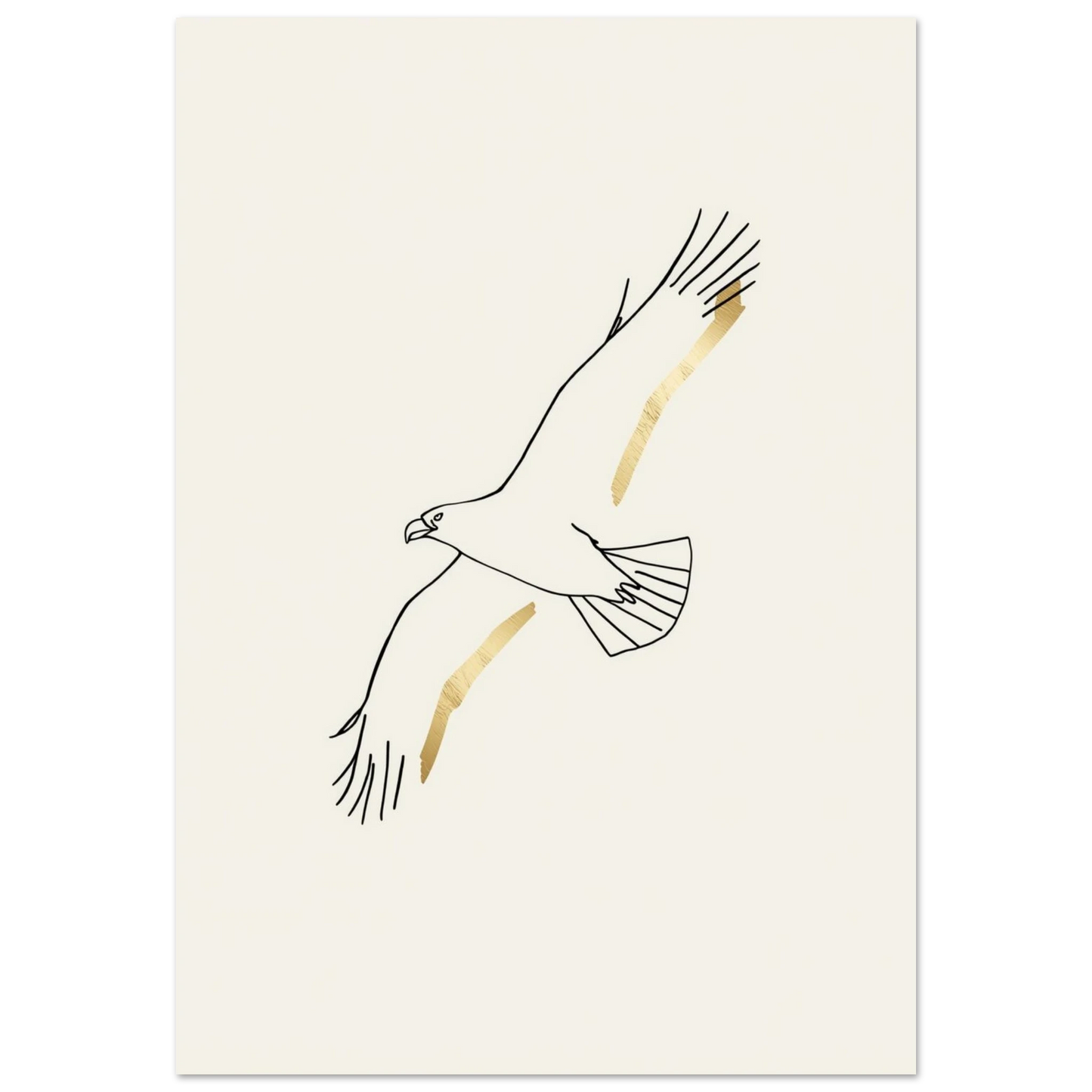 Minimalistisk linjekonst av en flygande örn med gulddetaljer på en poster – Tecknad poster
