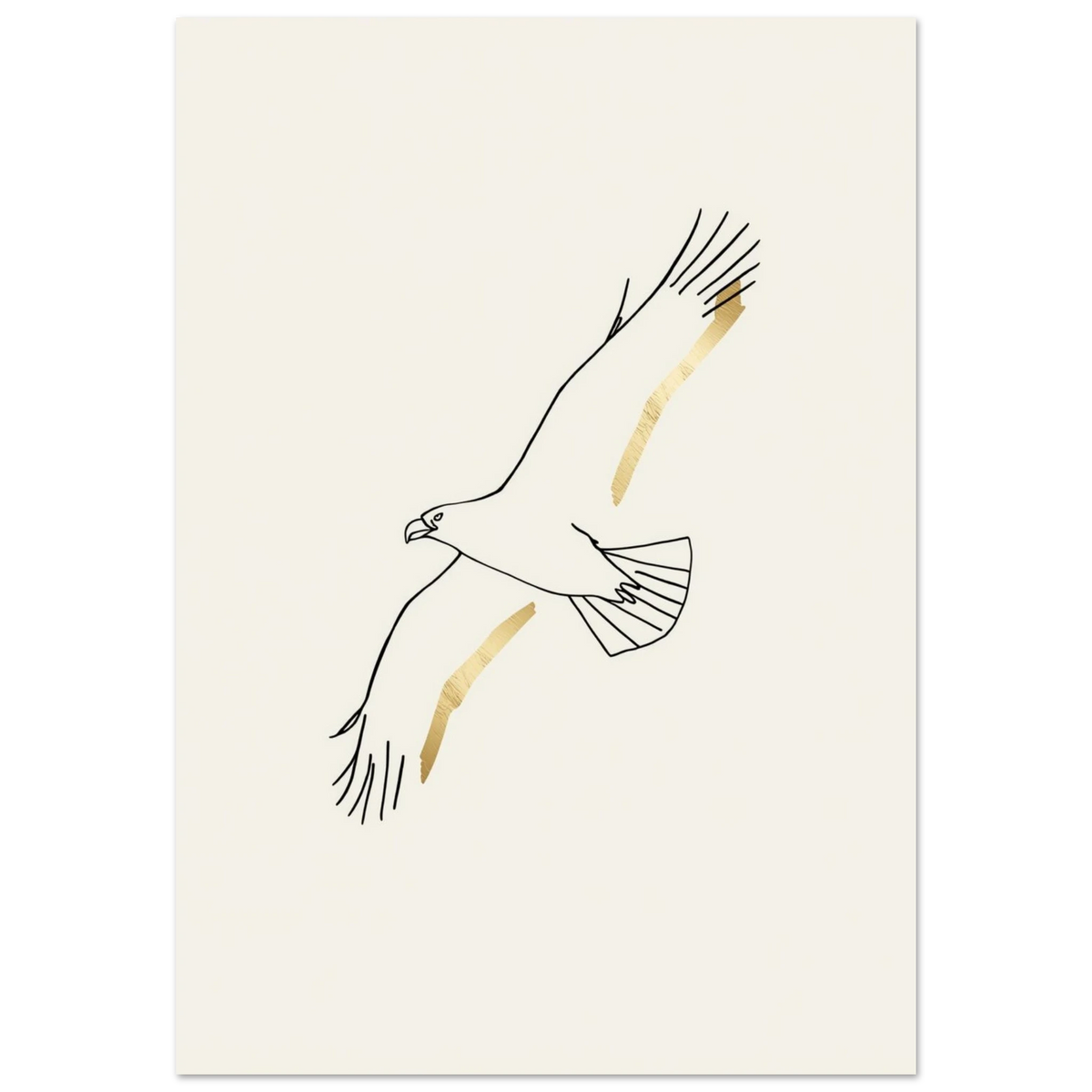 Minimalistisk linjekonst av en flygande örn med gulddetaljer på en poster – Tecknad poster