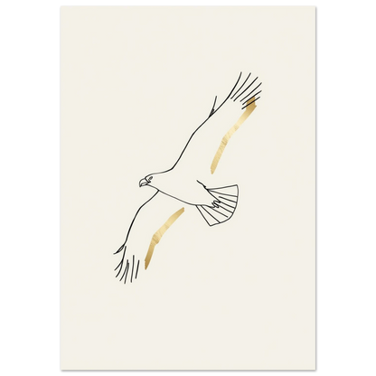 Minimalistisk linjekonst av en flygande örn med gulddetaljer på en poster – Tecknad poster