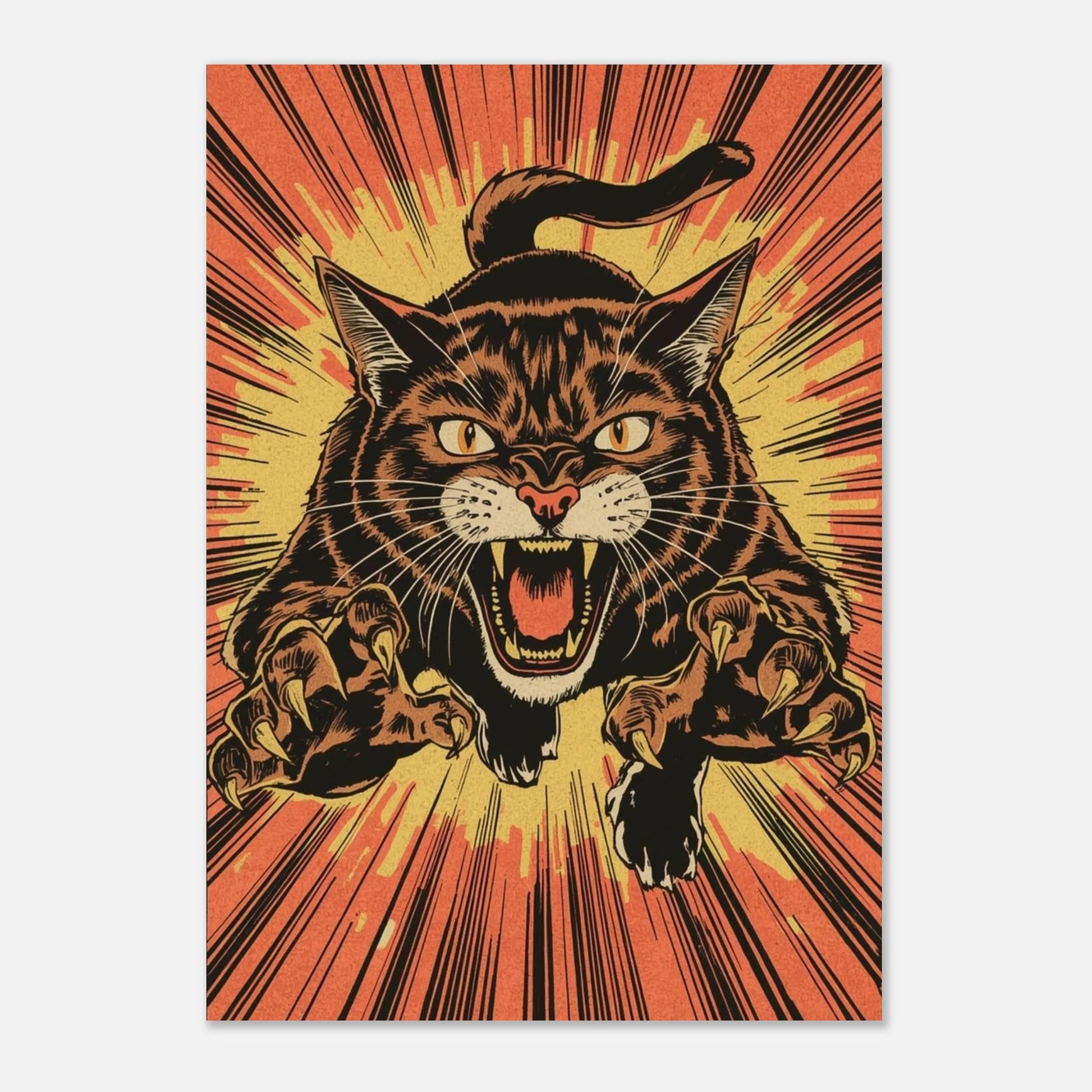 Kraftfull kattillustration med starka kontraster och vintagefärger – retro poster