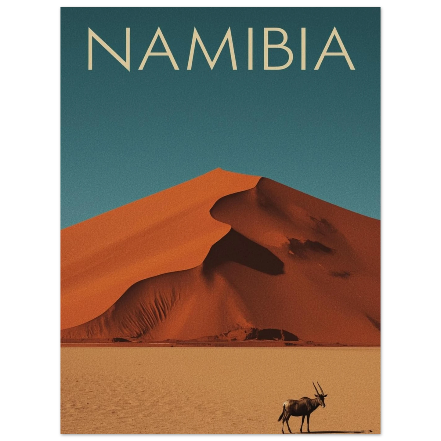 Reseposter Namibia med oryx och sanddyner – stilren väggkonst