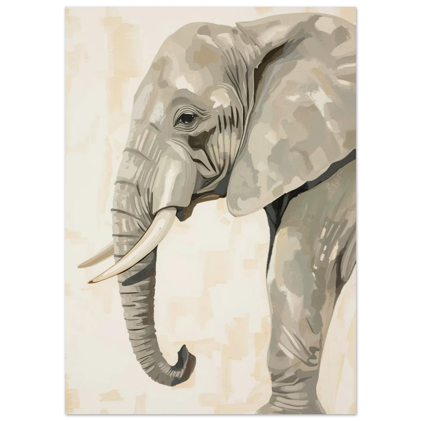 Konstnärligt porträtt av en elefant i beige toner – Målad poster
