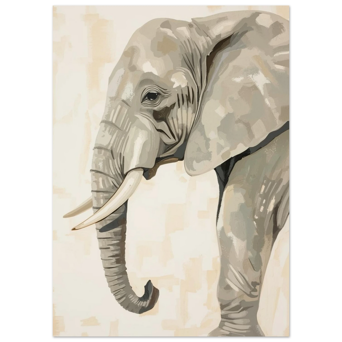 Konstnärligt porträtt av en elefant i beige toner – Målad poster