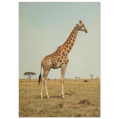Giraff stående i ett vidsträckt afrikanskt landskap – retro poster