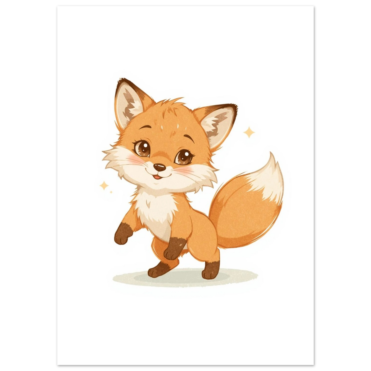 Illustration av lekfull orange räv med fluffig svans, djurmotiv