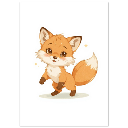 Illustration av lekfull orange räv med fluffig svans, djurmotiv