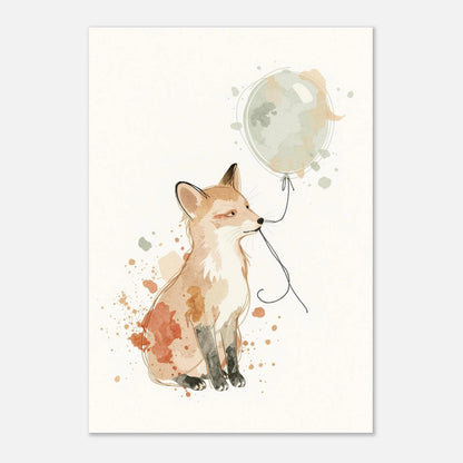 Charmig räv som drömmer med en ballong, minimalistisk djurposter