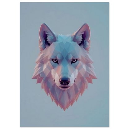 Digital illustration av en varg i 3D-liknande geometriska former