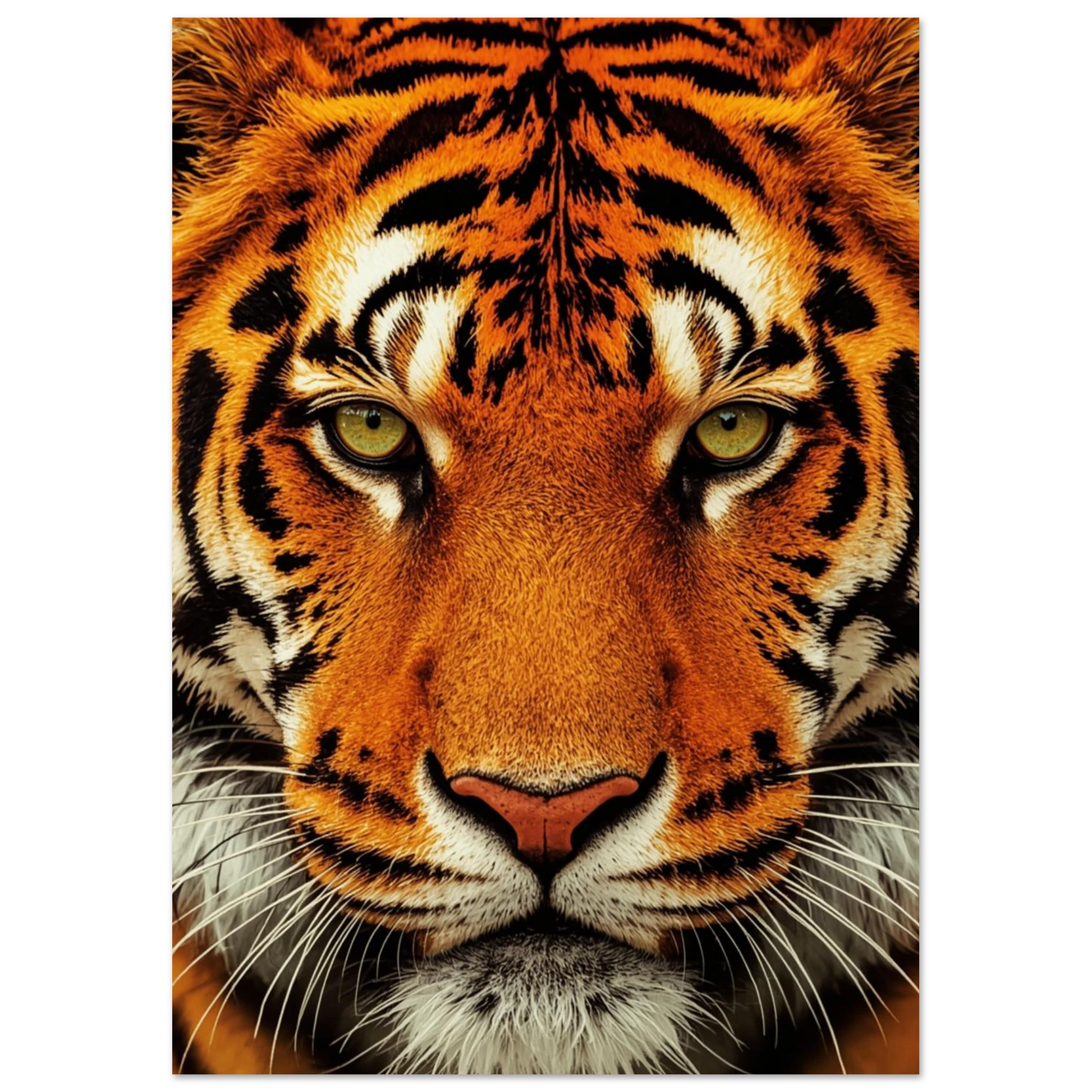 Detaljrik tigerposter med fokus på rovdjurets ansikte och vita morrhår