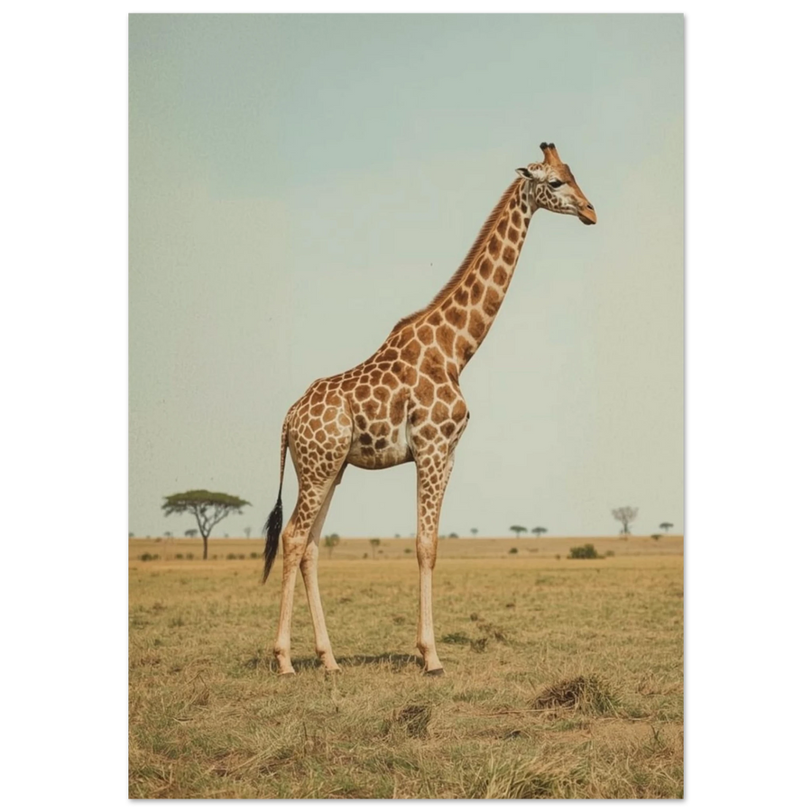 Ståtlig giraff på öppen savann i mjukt ljus – retro poster