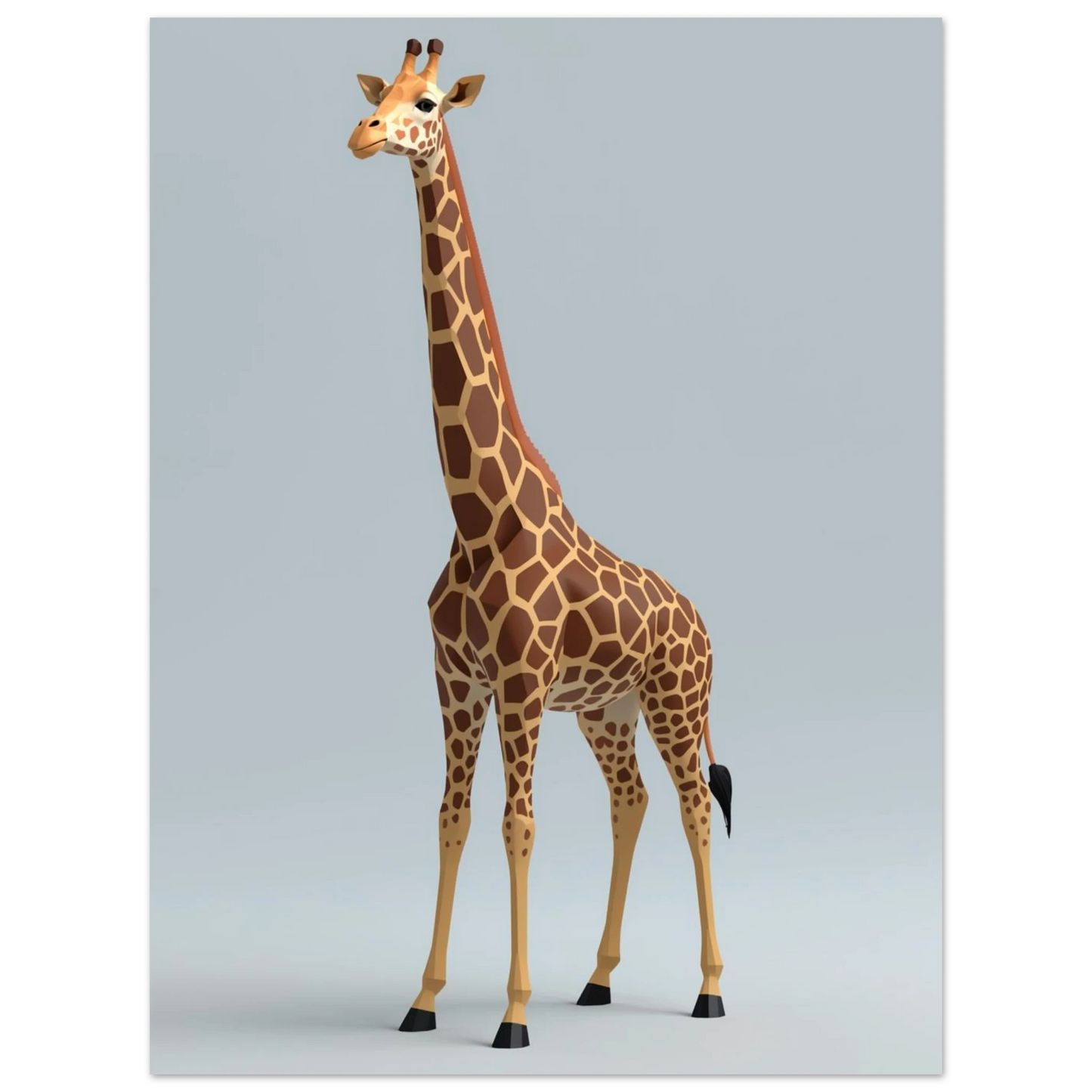 Minimalistisk tavla med en brunfläckig giraff i digital 3D-teknik
