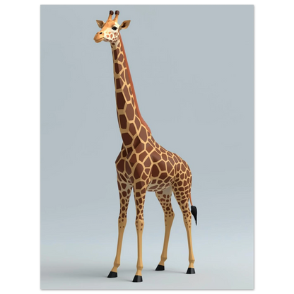 Minimalistisk tavla med en brunfläckig giraff i digital 3D-teknik