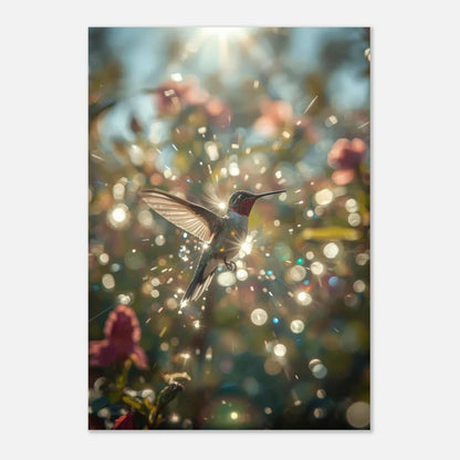Kolibrins skimrande dans i trädgården med mjuka pastellfärger – stilren djurposter