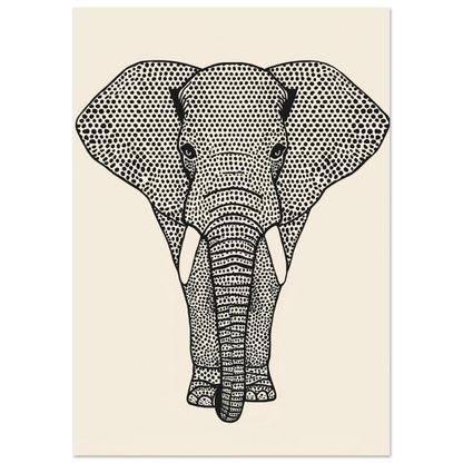 Stiliserad elefant med prickar i pointillism-teknik, minimalistisk djurposter för hemmet