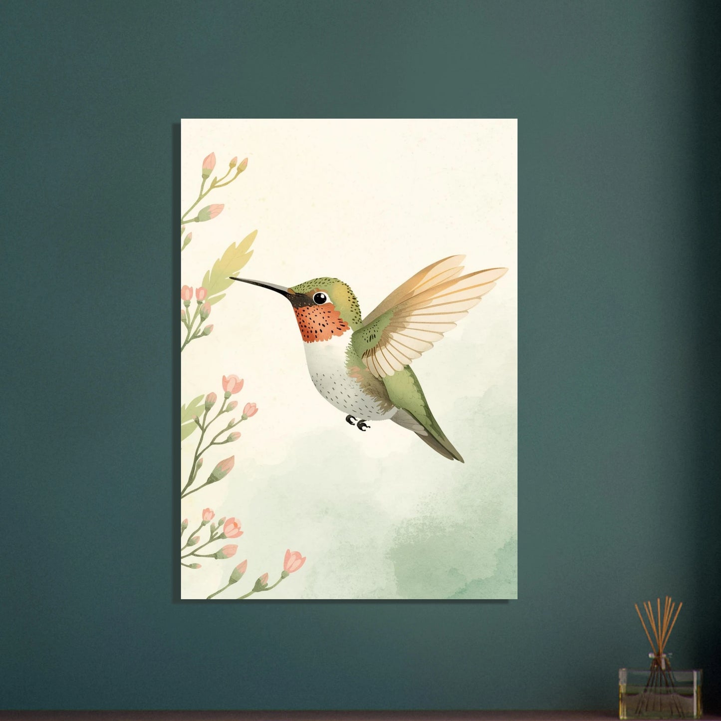 Kolibri i sagolik illustration, mjuk och drömsk stämning