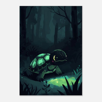 Sköldpadda med geometriskt mönstrat skal i en dunkel trollskog – poster