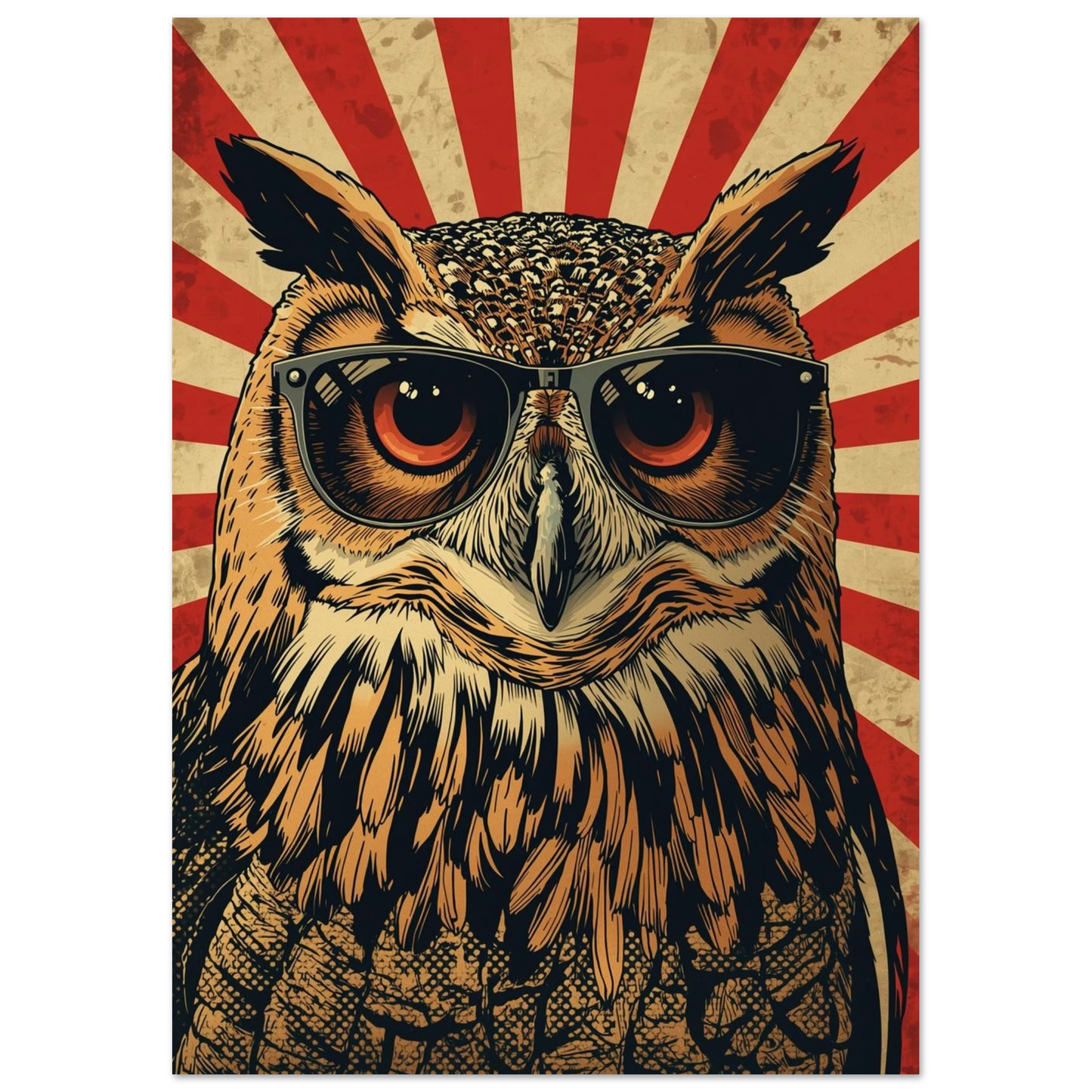 Grafisk djurposter föreställande en cool berguv i vintage illustrativ stil