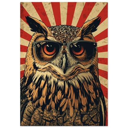 Grafisk djurposter föreställande en cool berguv i vintage illustrativ stil