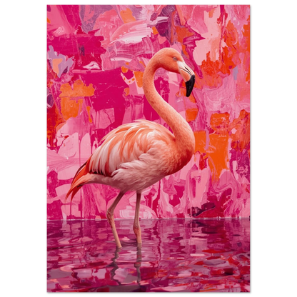 Expressiv oljemålning av en flamingo i intensiva nyanser av magenta