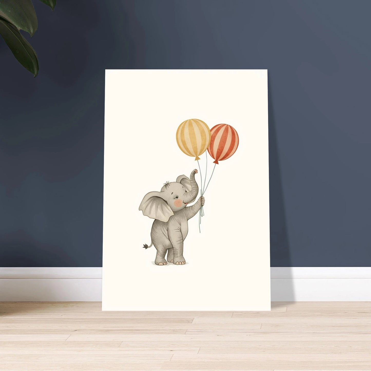 Söt elefant som håller i ballonger, lekfull vintage illustration