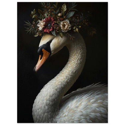 Elegant motiv av svan med röda och vita blommor – Målad poster