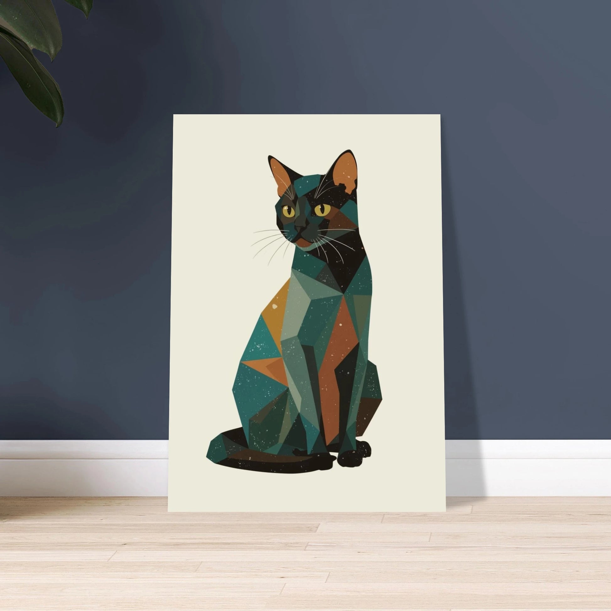 Geometrisk katt i stiliserad illustration, modern konstnärlig design