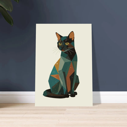 Geometrisk katt i stiliserad illustration, modern konstnärlig design