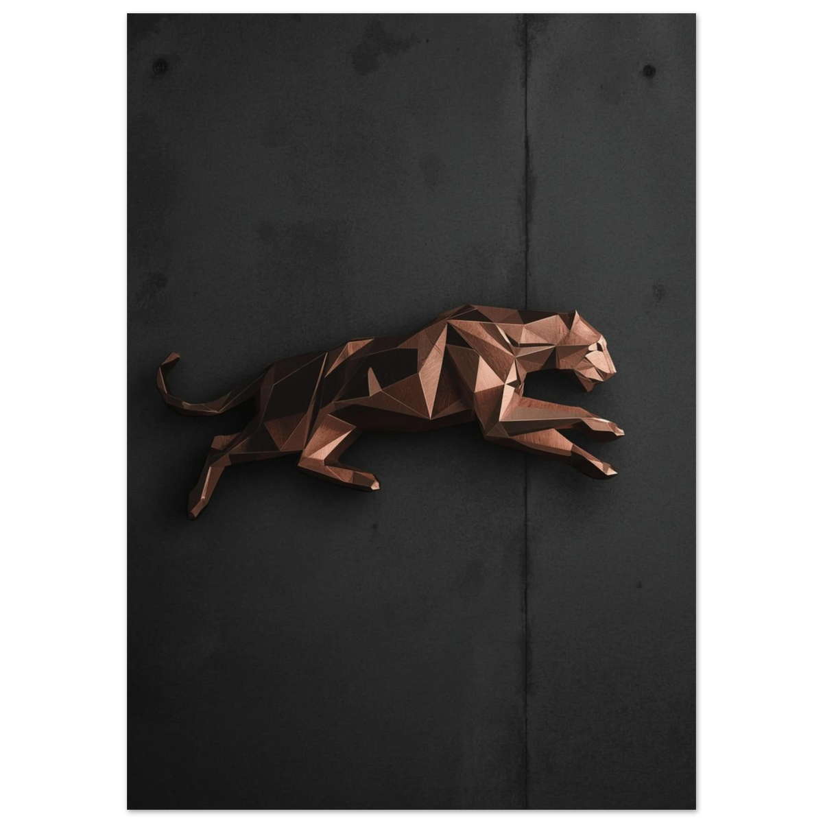 3D-illustrerad leopard i metallisk kopparton, kraftfullt djurmotiv på mörk bakgrund