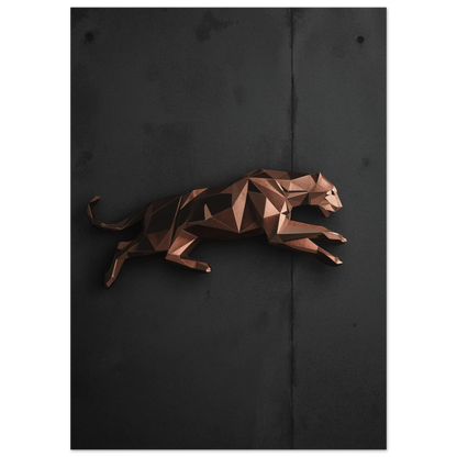 3D-illustrerad leopard i metallisk kopparton, kraftfullt djurmotiv på mörk bakgrund