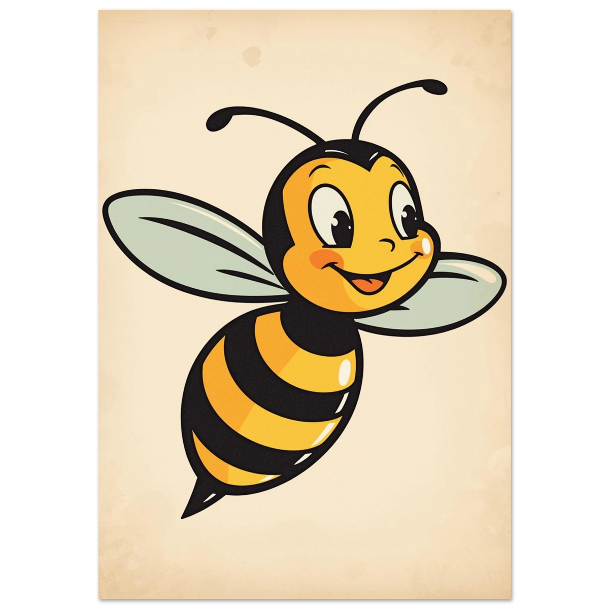 Flygande bi i retro tecknad stil med stora ögon – barnposter