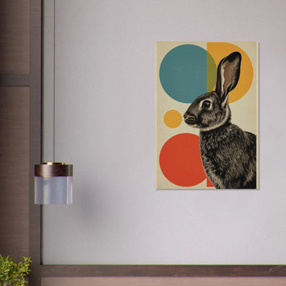 Modern kaninillustration med retro-känsla och geometrisk bakgrund – retro poster