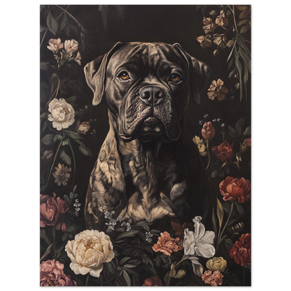 Oljemålning av Cane Corso i en antik blomsterram – sofistikerad väggkonst